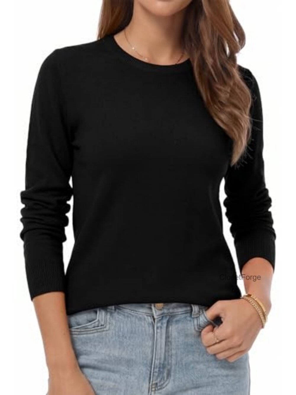 Lightweight Long Sleeve Pullover Soft Viscose Blend Knit
